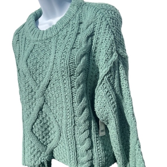 🆕FREE PEOPLE Cutting Edge Cotton Chunky Cable Knit WHITE SPRUCE Sweater::NWT:: - Picture 9 of 11